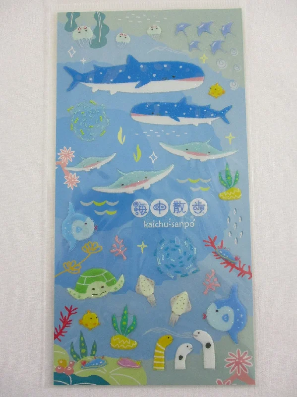 Cute Kawaii Naito Fish Sea Ocean Turtle Whale Sticker Sheet - with Gold Accents - for Journal Planner Craft Agenda Organizer Scrapbook