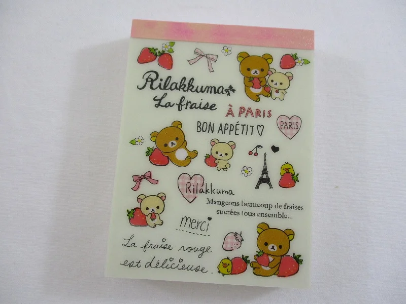 Cute Kawaii San-X Rilakkuma Bear La Fraise Strawberry Mini Notepad / Memo Pad - A - Stationery Writing Message