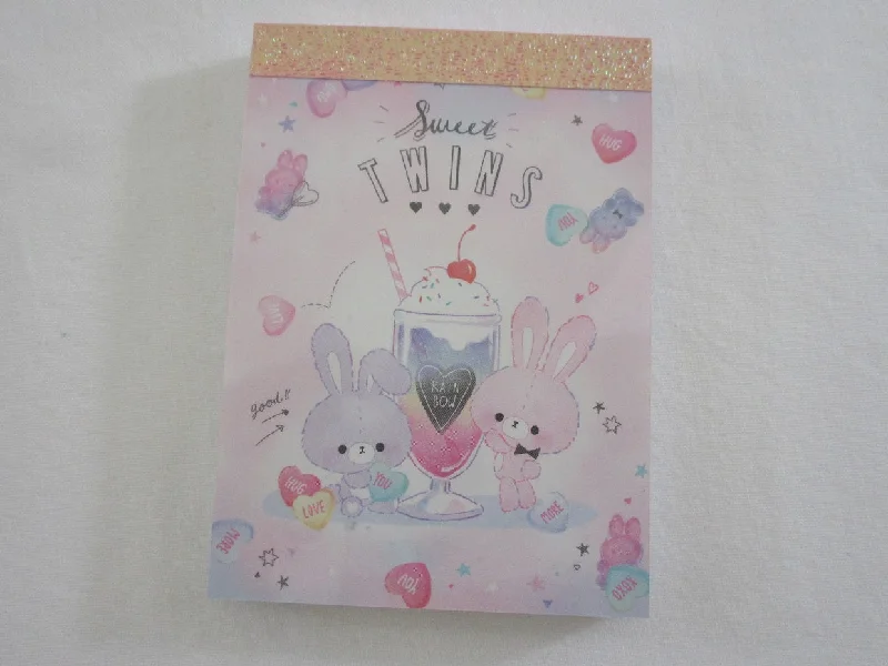 Cute Kawaii Q-Lia Rabbit Sweet Twins Bunny Mini Notepad / Memo Pad - Stationery Design Writing Collection