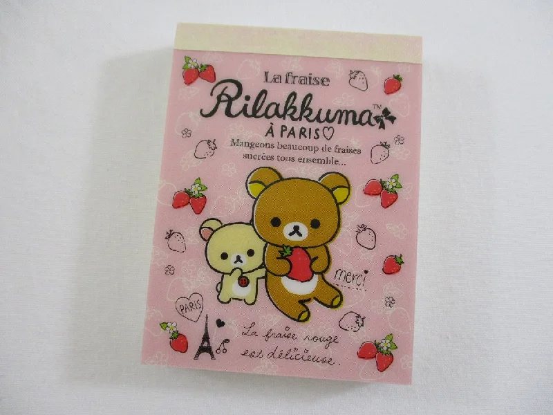 Cute Kawaii San-X Rilakkuma Bear La Fraise Strawberry Mini Notepad / Memo Pad - B - Stationery Writing Message