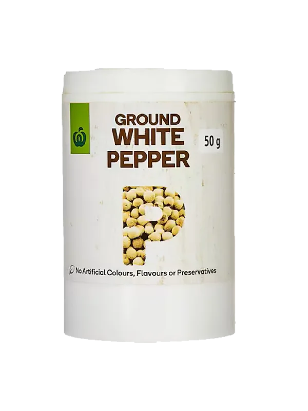 WOOLWORTHS WHITE PEPPER GROUND 50G