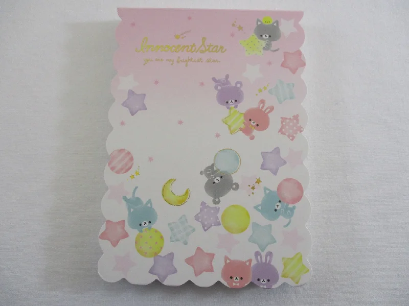 Cute Kawaii Q-Lia Innocent Star Bear Cat Rabbit 4 x 6 Inch Notepad / Memo Pad - Stationery Designer Paper Collection