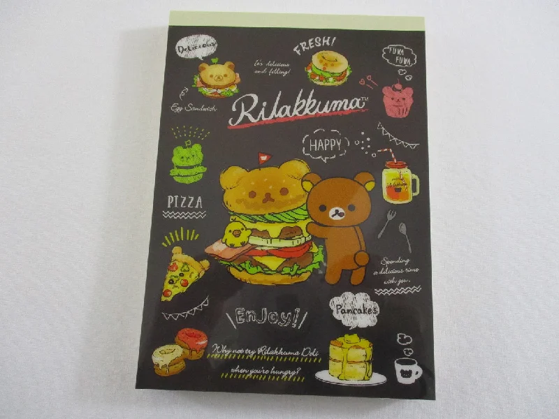 Cute Kawaii San-X Rilakkuma Bear Deli Burger with theme 4 x 6 Inch Notepad / Memo Pad - Stationery Designer Paper Collection