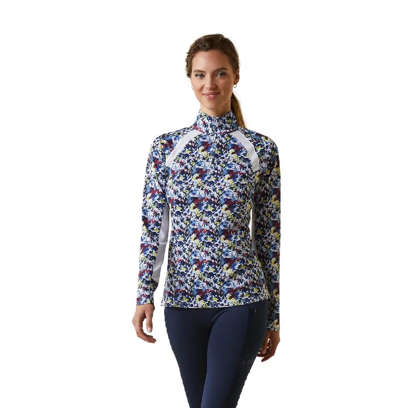 Ariat Ladies Sunstopper 2.0 1/4 Zip Baselayer - Blue Camo Floral