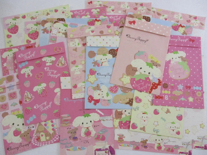 Cute Kawaii San-X Strawberry Puppy Dog Letter Writing Paper + Envelope Theme Stationery Set