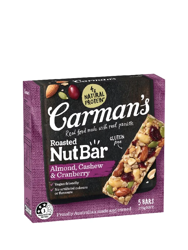 CARMANS NUT BARS-ALMD CASHEW&CRANBERRY 175G