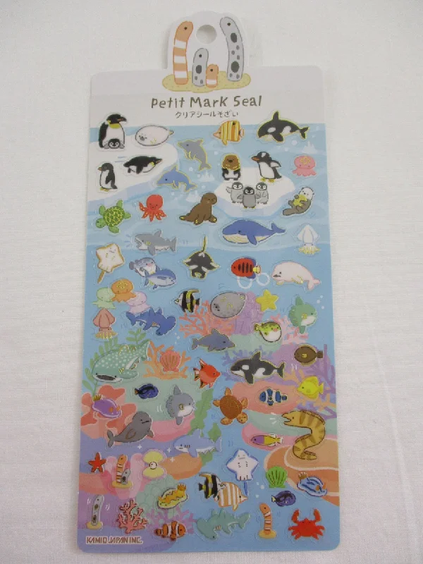 Cute Kawaii Kamio Fish Dolphin Shark Whale Turtle Sea Ocean Sticker Sheet - with Gold Accents - for Journal Planner Craft Agenda Organizer Scrapbook