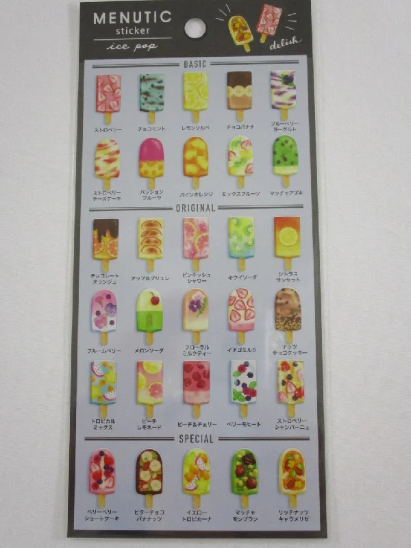 Cute Kawaii Mind Wave Menutic Ice Pop Fruit Popsicle Sticker Sheet - for Journal Planner Craft Organizer