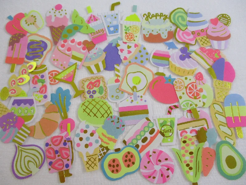 Food Drink Cake Bakery Bread Vegetable Healthy Flake Stickers - 50 pcs - neon style