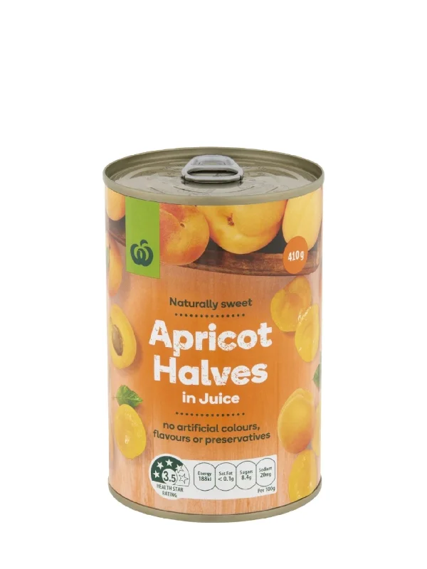 WOOLWORTHS APRICOT HALVES IN JUICE 410G