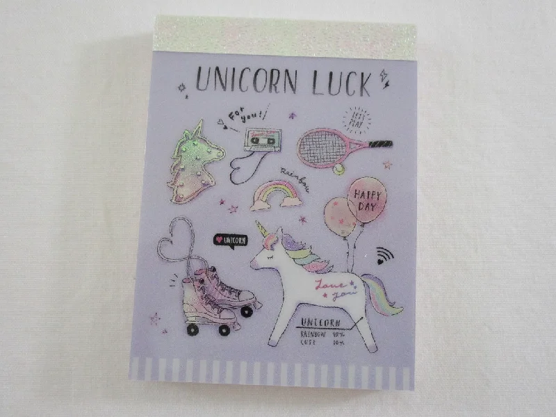 Cute Kawaii Q-Lia Happy Day Unicorn Luck Mini Notepad / Memo Pad - Stationery Designer Writing Paper Collection