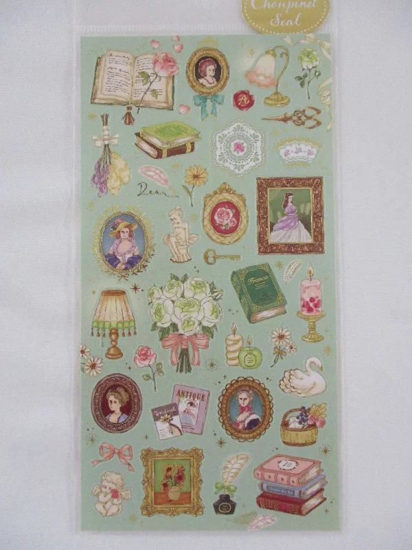 Cute Kawaii MW Choupinet Series - Royal Green Beauty Classic Antique Flower Princess Sticker Sheet - for Journal Planner Craft