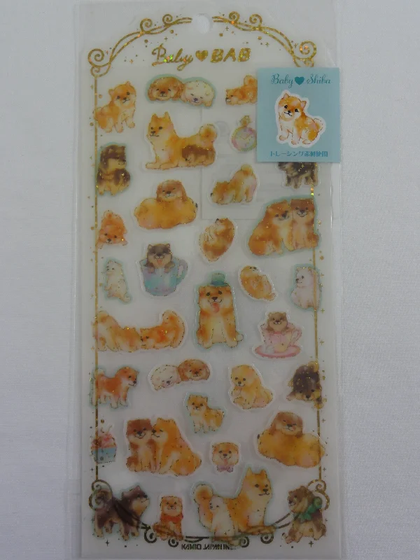 Cute Kawaii Kamio Dog Puppy Sticker Sheet - with Gold Accents - for Journal Planner Craft Agenda Organizer Scrapbook