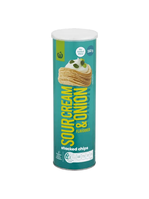 WOOLWORTHS SOUR CREAM & ONION STACKED CHIPS 160G