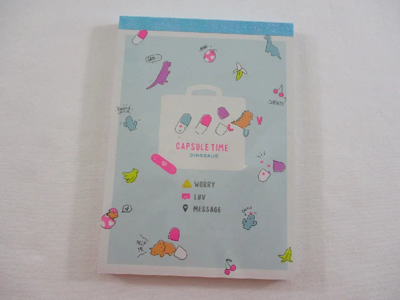 Cute Kawaii  Q-Lia Dino Capsule Time Dinosaurs 4 x 6 Inch Notepad / Memo Pad - Stationery Designer Paper Collection