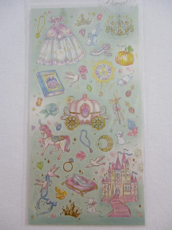 Cute Kawaii Mind Wave Fairy Tale Princess Theme Sticker Sheet - Green Cinderella Castle - for Journal Planner Craft