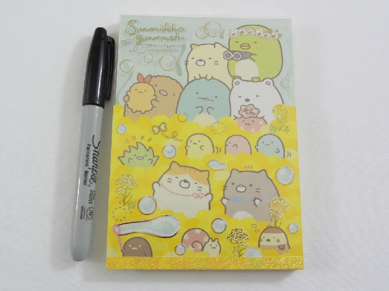 Cute Kawaii San-X Sumikko Gurashi Flower theme 4 x 6 Inch Notepad / Memo Pad - Stationery Designer Paper Collection