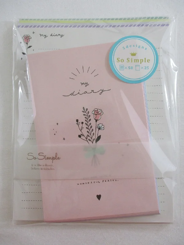 Cute Kawaii Crux Flower Diary Letter Set Pack - Stationery Writing Paper Penpal